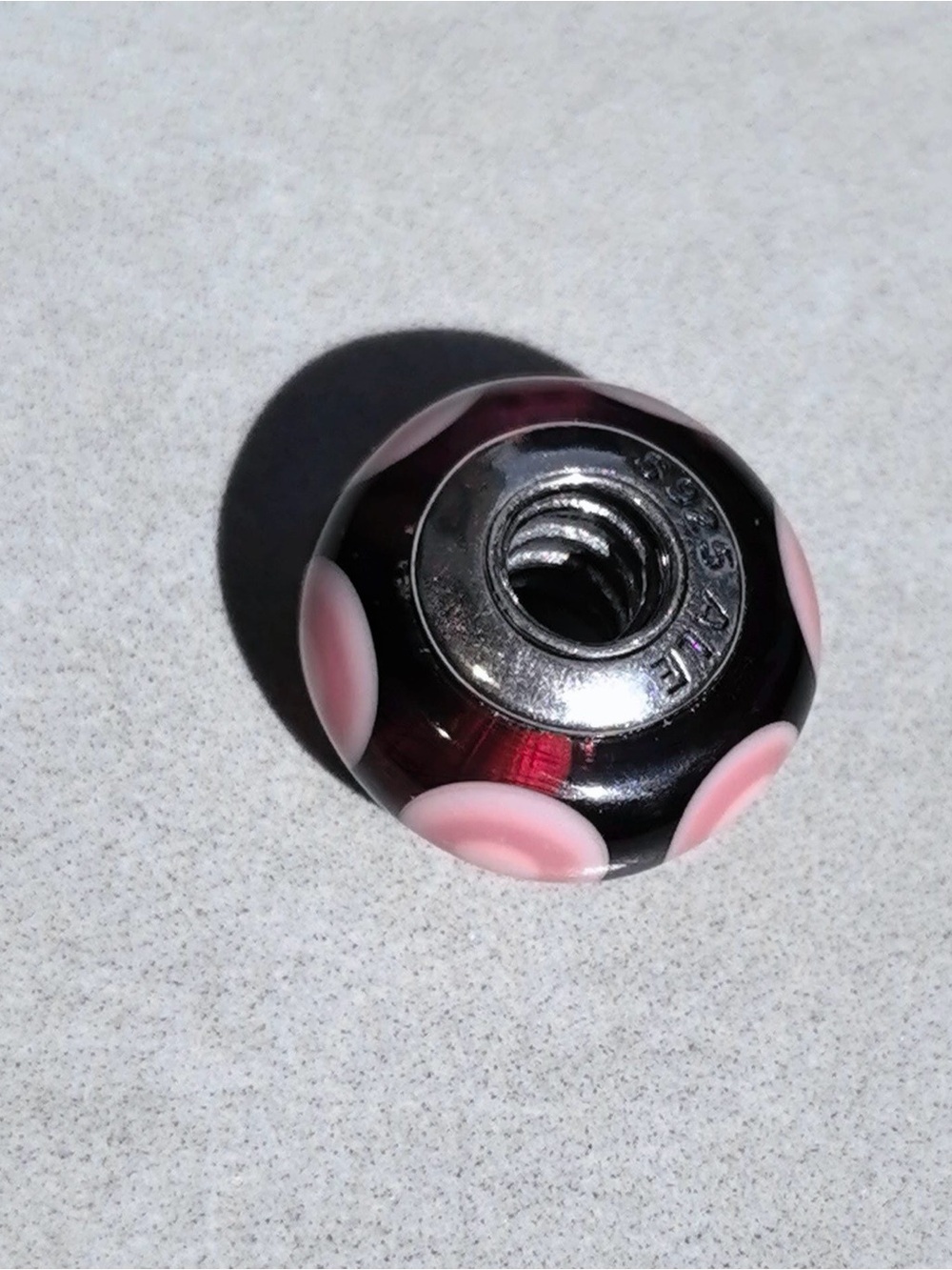 Polished Black Glass Bead with Pink Dots